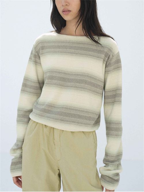 Cotton T-shirt AURALEE | A26SP04GBLIMEGRAYSTRIPE