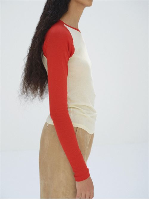 Cotton T-shirt AURALEE | A26SP06HFIVORYXRED