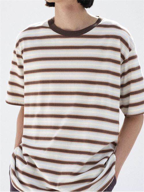 Cotton T-shirt AURALEE | A26ST02GJFADEBROWNSTRIPE